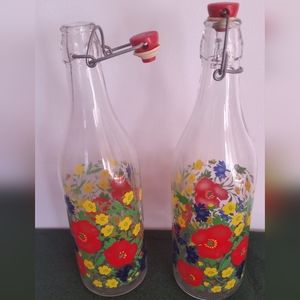 2 Vintage Bottles Art Glass Bakelite Italy Oil Vinegar